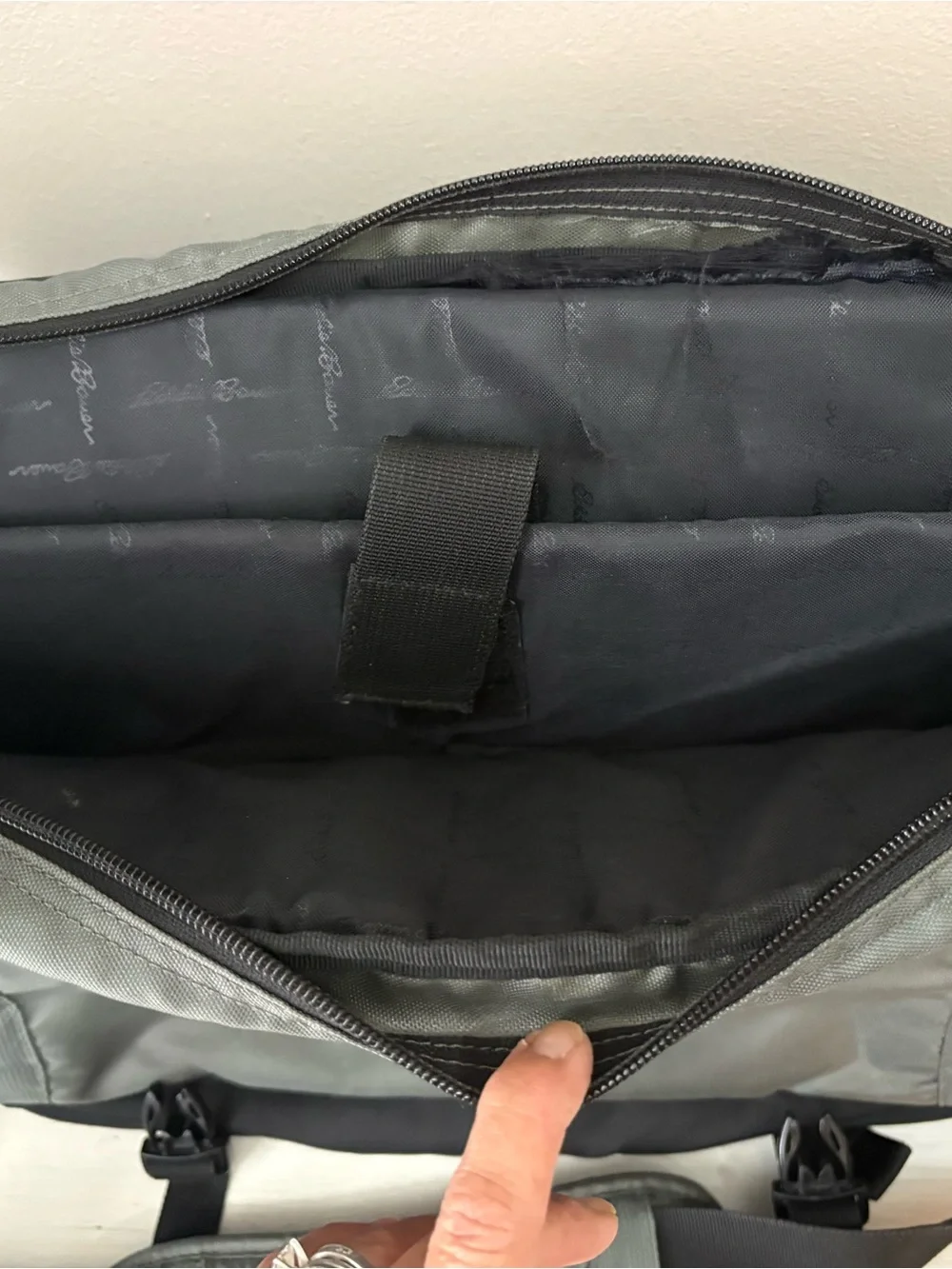 Eddie Bauer Gray Olive Messenger Bag with Padded Strap